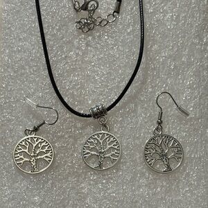 Silver Tree of Life Necklace and Earring Set